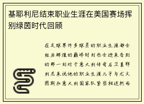 基耶利尼结束职业生涯在美国赛场挥别绿茵时代回顾 基耶利尼结束职业生涯在美国赛场挥别绿茵时代回顾