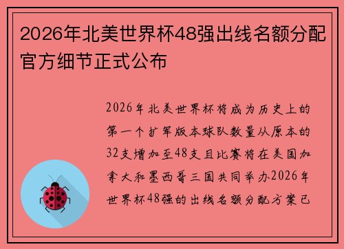 2026年北美世界杯48强出线名额分配官方细节正式公布 2026年北美世界杯48强出线名额分配官方细节正式公布